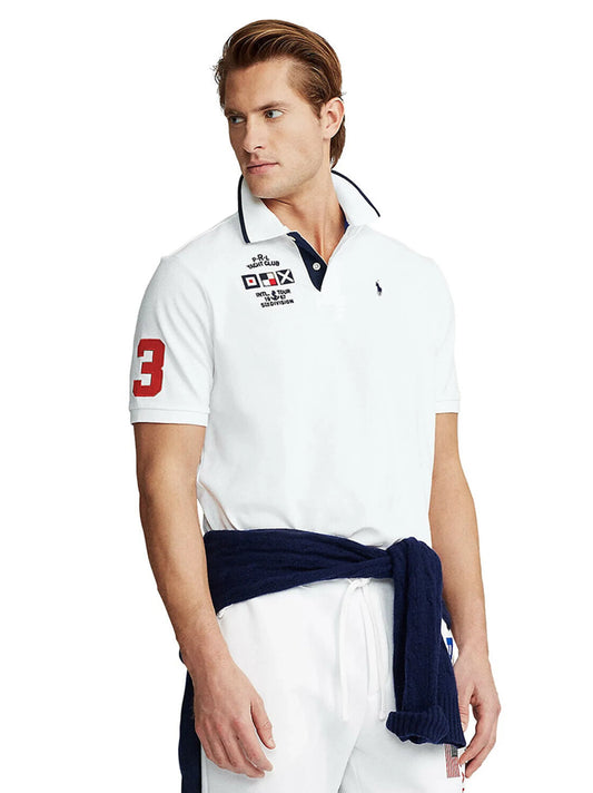Embroidered Logo Classic White Polo Shirt For Men