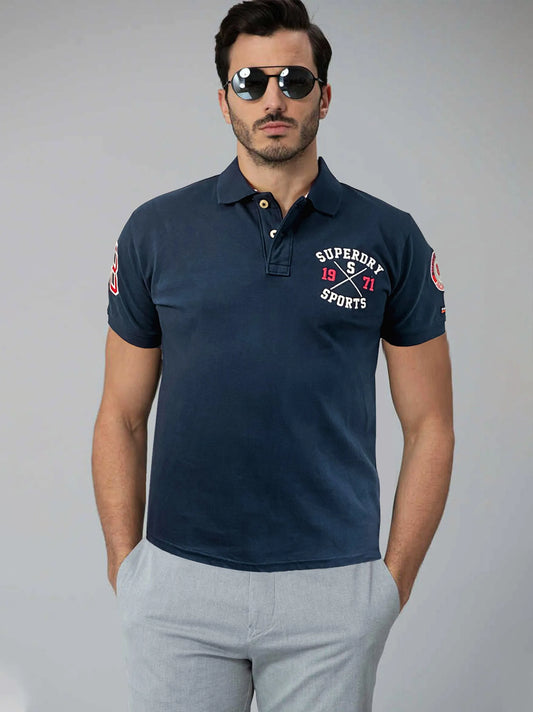 Embroidered Polo Collar T-shirt with Short Sleeves