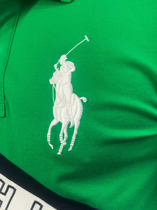 Green/White Colorblock Diagonal Stripe Polo Shirt for Men