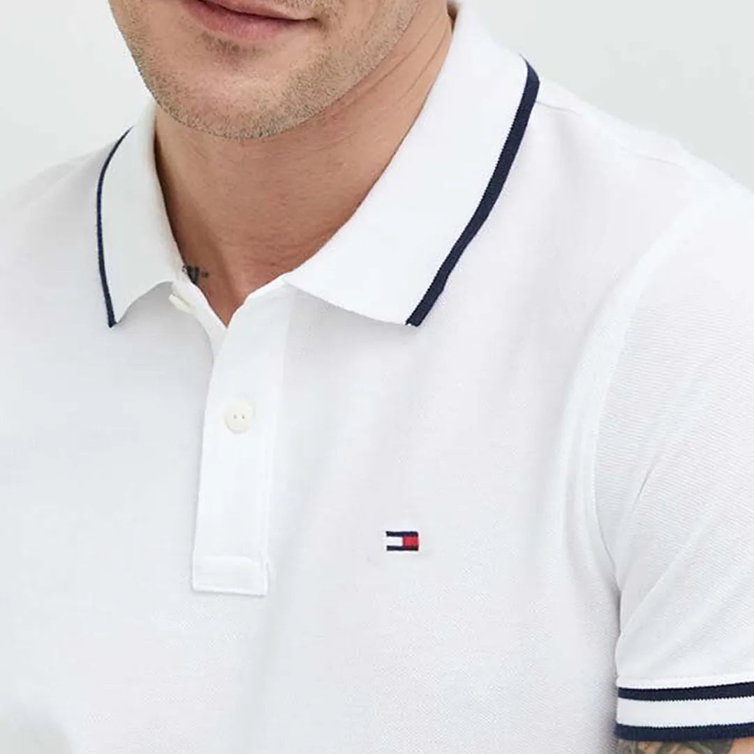 Imported White Polo Shirt with flag logo