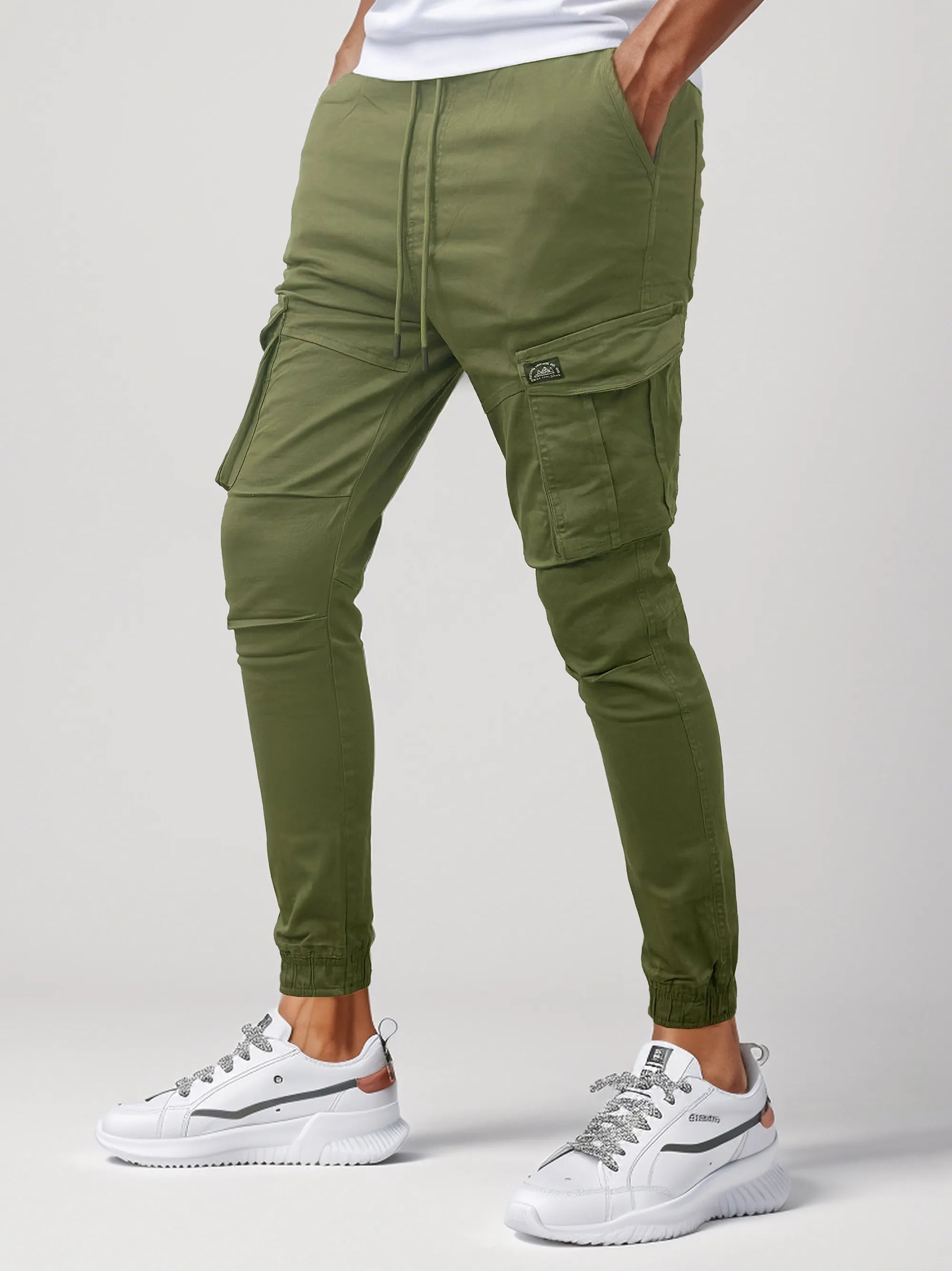 Mens 6 Pocket Green Stylish Gym Cargo Trouser 