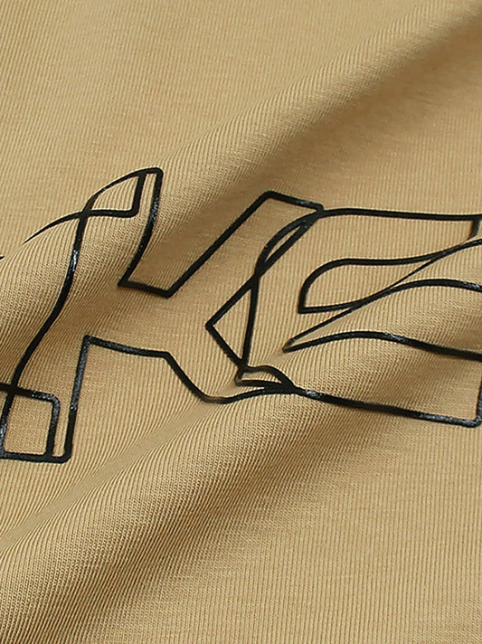 Printed logo Crew Neck Brown T-Shirt