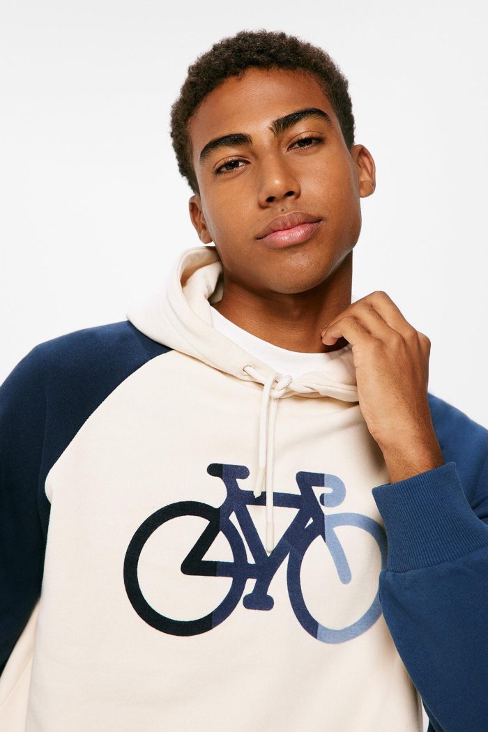 Blue Bike Design Contrast Sweatshirt White,designer hoodie for men, Hoodie, Men's Hoodie, stylish hoodie for men