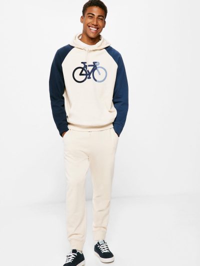 Blue Bike Design Contrast Sweatshirt White, designer hoodie for men, Hoodie, Men's Hoodie, stylish hoodie for men