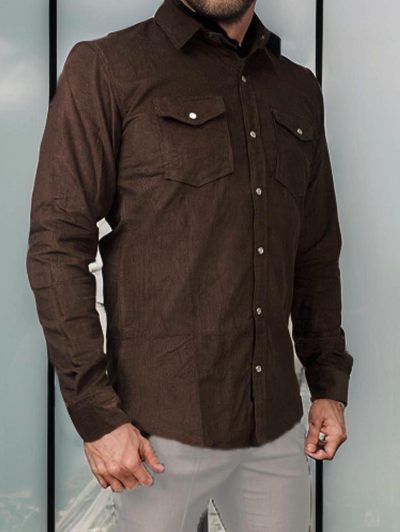 Double Pocket Stylish Brown Cotrise Shirt For Men, Double Pocket Stylish Brown Cotrise Shirt with Collar Neck, Full Sleeves, and Solid Style - High-quality material, ideal for casual wear, cool stylish shirt, formal plain shirt for men, formal shirt, men's cotton shirt, men's designer shirt, men's party wear shirt, men's shirt, palin shirt for men, party wear shirt, shirt for men, Skin Cotrise Shirt For Men, stylish party wear shirt for men, stylish shirt