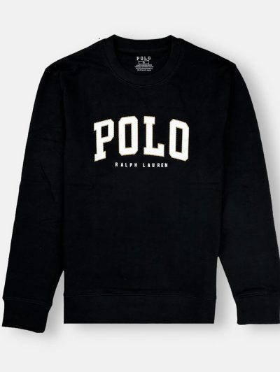 Men Black Polo Printed Crew Neck Sweatshirt