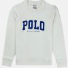 Men White Polo Printed Crew Neck Sweatshirt