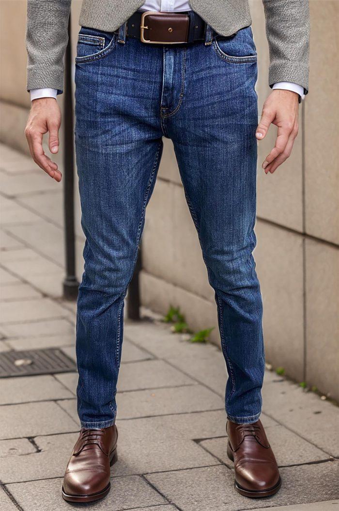 slim fit stretchable blue jeans for men