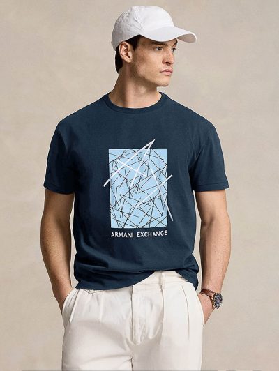 Navy Crew Neck Printed T-shirt