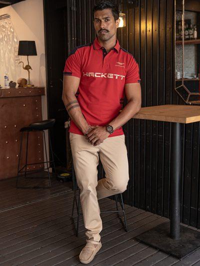 Men Printed Red Color Polo Neck T-Shirt