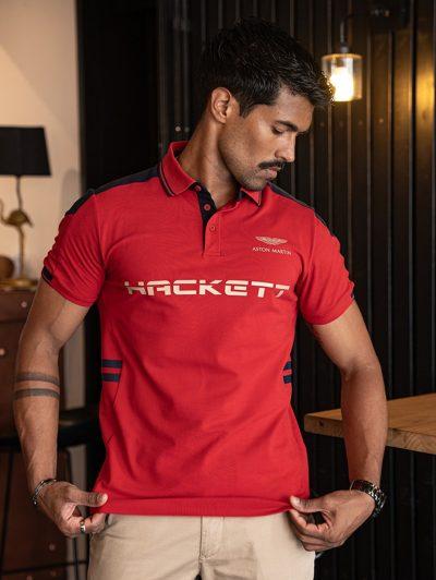 Men Printed Red Color Polo Neck T-Shirt