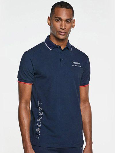 Men's Navy Blue Polo Shirt With Tipping Collar