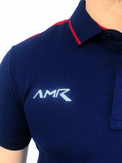 Men's Printed Polo Neck Red Shoulder Dark Blue T-Shirt