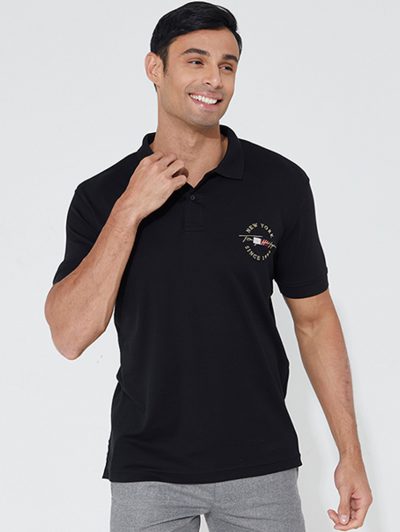 Signature Icon Logo Interlock Black Polo Shirt
