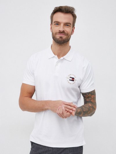 Signature Icon Logo Interlock White Polo Shirt