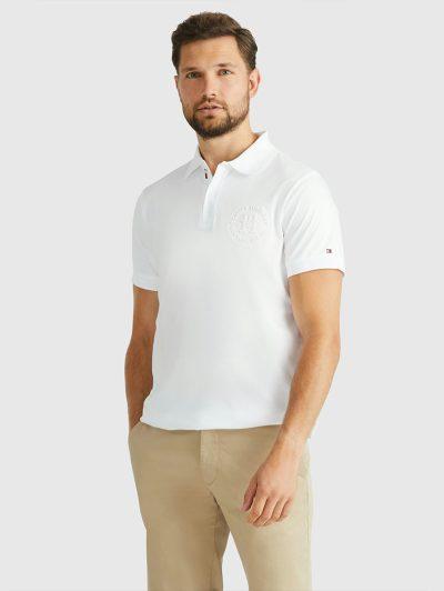 White Polo Shirt In double Button Interlook logo